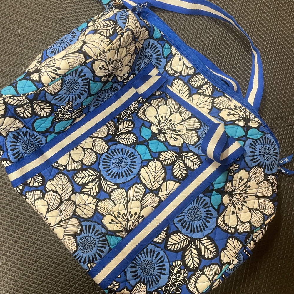 Vera Bradley vintage Blue and Black Floral Tote Bag or gym bag